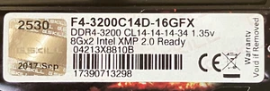 G.Skill Flare X 16GB (8GB x2) 288-Pin DDR4 3200MHz CL14 F4-3200C14D-16GFX - Photo 1/3