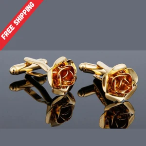 Rose Herren Manschettenknöpfe 1 Paar Hemd Anzug Manschettenknöpfe Schmuck Strass Klassisch - Bild 1 von 8