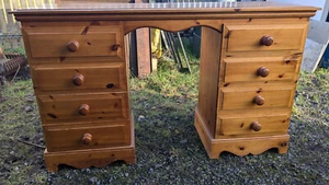 Solid pine long desk with 8 drawers kneehole height 70cm E061224B - Picture 1 of 11