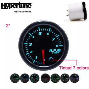 2" 52mm 12V Tacho Gauge Meter 7 Color Tinted Tachometer 0~8000 RPM Universal - Picture 1 of 13