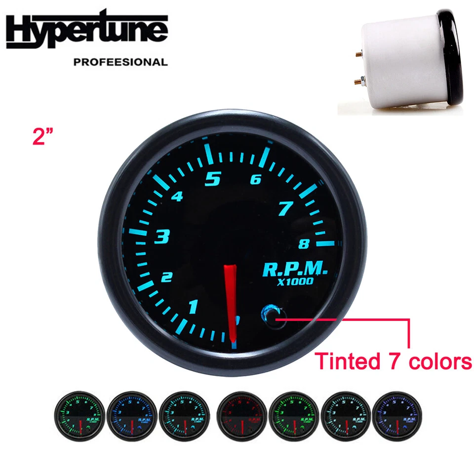 2" 52mm 12V Tacho Gauge Meter 7 Color Tinted  Tachometer 0~8000 RPM Universal - Image 1 of 4