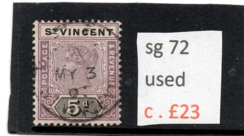 St.Vincent Vic. 1899 5d dull mauve & black sg 72 Used Cover
