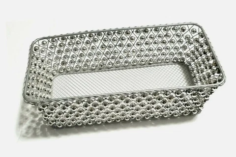 Silver Wire Basket w/ Faux Pearl Rectangular Decorative Storage Basket NWOT Cover