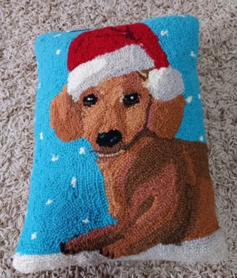 Almohada de Navidad de lana acolchada para perro Dachsund artesanal de Pekín 18" x 13" Foto 1 de 4