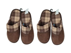 Set of 2 Pairs Indoor Slippers Brown Slip On Size L Large warm soft wool blend - Picture 1 of 9