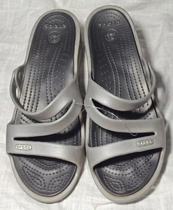 Crocs Patricia II Gray/Black Wedge Strappy Slides Slip On Comfort Sandals Size 9 - Picture 1 of 10