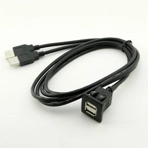 Flush Panel Mount Dual USB 2.0 Male to Female Cable Car Motorcycle Dashboard 3ft - Picture 1 of 5