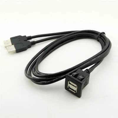 Flush Panel Mount Dual USB 2.0 Male to Female Cable Car Motorcycle Dashboard 3ft - Image 1 of 4