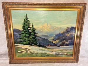 Pierre Millet Pintura al Óleo Paisaje con Lago y Montaña en Fondo - Imagen 1 de 12