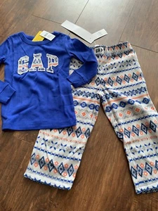 NWT BABY GAP TODDLER BOYS FLLECE BOTTOM PAJAMA SET 5YEARS BLUE/GRAY $35 - Picture 1 of 5
