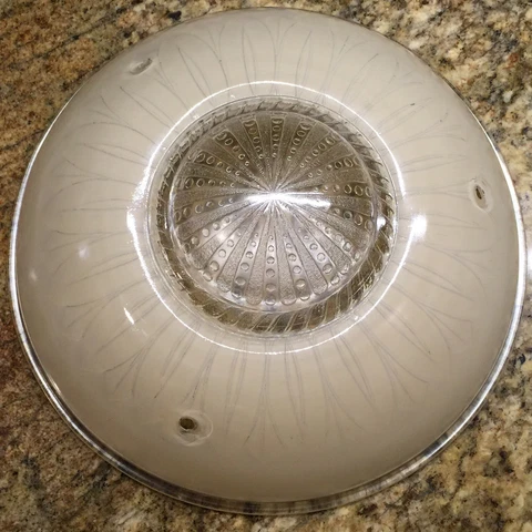 3 Chain 1930s Vintage Glass Ceiling Light Globe Shade Tan & Clear Cover