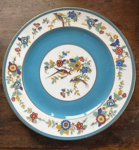 C. Ahrenfeldt LIMOGES DEPOSE France (4) Floral & Quail Design Turq Dinner Plates - Picture 1 of 6