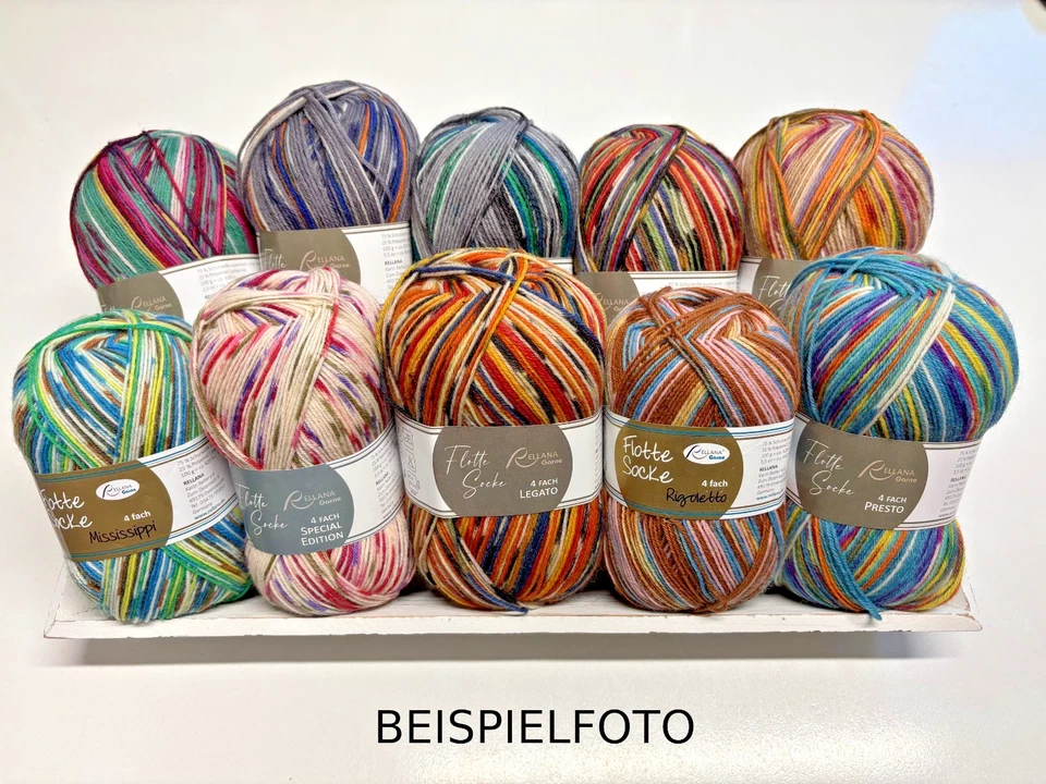 ( /kg) 500g Sockenwolle Wollpaket von Rellana 4-fädig 5x je 100g