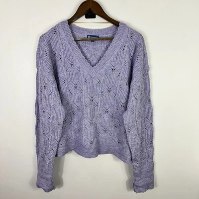 Democracy XL Purple Open Knit Sweater Boho Cottagecore Soft Girl Romantic Fairy - Image 1 of 4