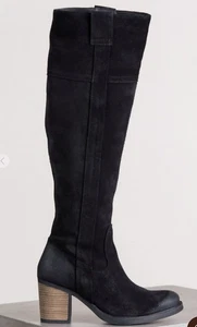 Bos & Co Horton Suede Knee High Boots Womens Size EU 40 Black Block Heel - Picture 1 of 11