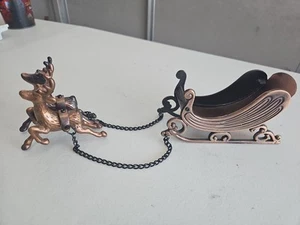 Vintage Brass Sleigh and Team of 2 Reindeer Christmas Santa Candy Dish - Picture 1 of 10