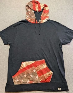 Herren Hemd Free Planet Schwarz Kapuze Kurzarm Freizeit Amerikanische Flagge Größe XL - Bild 1 von 7