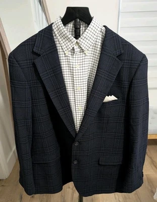 Blazer Giovanni Bresciani Lana Azul/Negro Cuadros Calce Ajustado 46 R LEER Foto 1 de 4