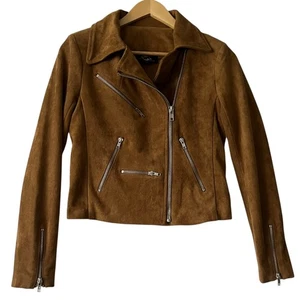 Giacca Moto LuLu's Ecopelle Scamosciata Marrone Full Zip Asimmetrica Donna Small - Foto 1 di 7