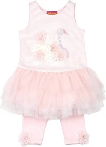 NEW Kate Mack Pink Flamingo Tutu Top & Capri Legging Outfit. 9 to 24Mo - Picture 1 of 6