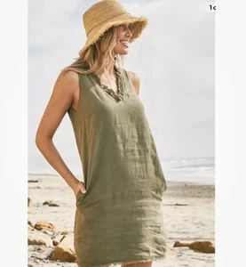 TOMMY BAHAMA Dress 100% Linen Sleeveless V-neck Ruffle Tea-Leaf Green Size XXS - Bild 1 von 13