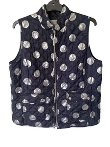 $109 YARRA TRAIL 12 Myer QUILTED navy blue / silver POLKA DOT VEST jacket GILET - Picture 1 of 4