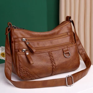 Women's Soft Leather Shoulder Bags Multi-Layer Shopper Bag Crossbody Handbag - Bild 1 von 13