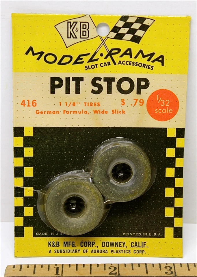 1965 年 K&B Aurora 1:24 1: 25 槽式汽车进站零件 1 1/8 英寸德国 SLICK TIRES #416 — 第 1/1 张图片