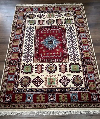 Brand New Colorful & Soft ,Tribal & Geometric Rug Handmade in India, 5'x7' - Image 1 of 4