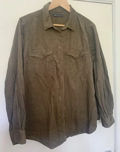 Marks & Spencer Khaki Brown Fine Cord Cotton Shirt Top, UK 20, Pockets, M&S, VGC - Picture 1 of 7