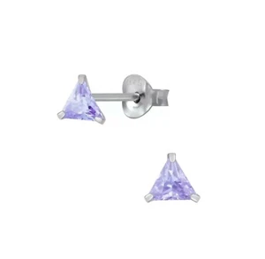 Silver Triangle Amethyst Earrings - Picture 1 of 7