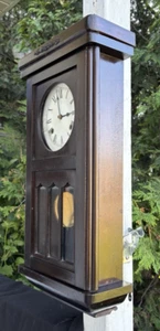Antique C 1910s DARK WALNUT Box Wall Clock - RUNS GOOD - SEE VIDEO - READ - Picture 1 of 12