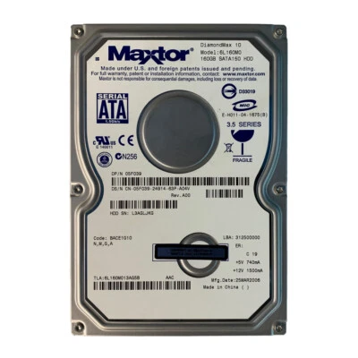 Dell 5F039 | Maxtor 160GB SATA 1.5GBPS 3.5" Hard Drive 6L160M0 - Image 1 of 2