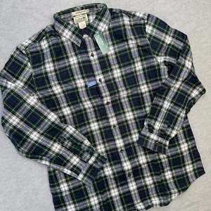 LL Bean Flannel Shirt Mens Large Green Blue Dress Gordon Tartan Scotch Plaid NEW - Picture 1 of 7