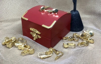 老式旧货珠宝用品金色夹式耳环背 12 双 — 第 1/4 张图片