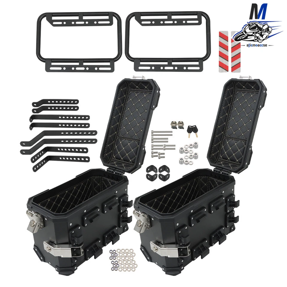 36L Motorbike Hard Side Saddlebag Box Trunk Tour with Support Racks 2×Side Case - Image 1 of 4