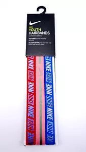 Nike Metallic Hairbands Headbands 3Pk Youth Kids Red/Pink/Photo Blue - Picture 1 of 2