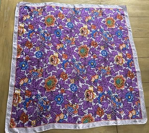 Vintage Y2K Schal Lg 35" Quadrat Blumen Herbst lila blau orange Boho fließend handgerollt - Bild 1 von 16