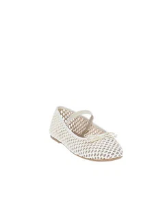 Girls Raffia Ballet Flats with Mary Jane Strap & Memory Foam Comfort - Picture 1 of 7