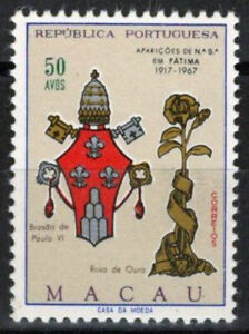ZAYIX Makau Makau 414 MNH Ramiona papieża Pawła VI Złote kwiaty róży 092022S144M