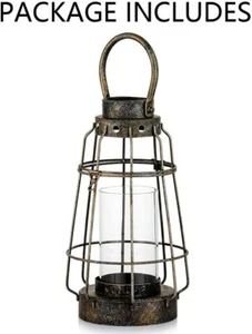 Vintage Kerzenlaterne Griff rustikal tragbare Säule Glas Schmiedeeisen Bauernhaus - Bild 1 von 6