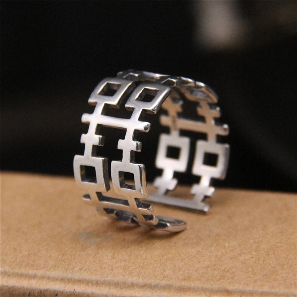 1PC Women Men 925 Sterling Silver Band Matte Chinese Character Happy 囍 Ring - Image 1 of 4