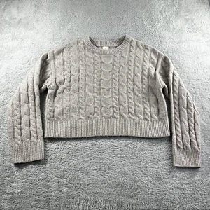 Cropped Pullover mit Zopfmuster Damen groß Fischer meliert rosa grau Cottagecore - Bild 1 von 9