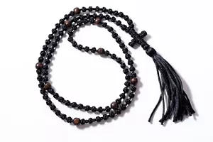 Cuerda de oración cola de rata negra 100 nudos con cuentas de madera | Regalo chotki ortodoxo - Imagen 1 de 6