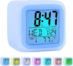 7-Colour Changing Glowing LED Room Night Light Digital Alarm Clock Bedside Clock - Picture 1 of 9