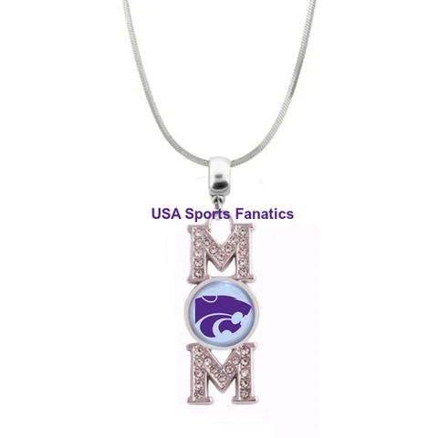 Kansas State Wildcats MOM Necklace With Rhinestones On A 925 SS Snake Chain Cover