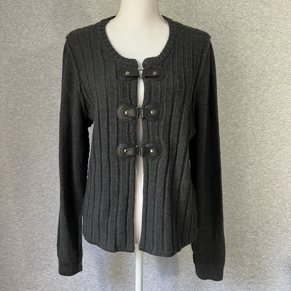 Cárdigan suéter Tahari para mujer extra grande gris mezcla de lana merino tejido palanca Foto 1 de 4