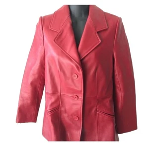 Nordstrom Red Lambskin Leather Buttery SOFT Blazer Coat Size Petite Xsmall XS - Picture 1 of 6