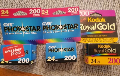 Kodak Royal Gold & CVS 200 Speed 24 Exposure 35mm Color Film  Exp 1998 NOS - Image 1 of 4