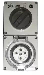 3 Phase 5 Pin 20A Amp Switched Socket Combination Outlet IP66 Weatherproof Combo - Picture 1 of 6